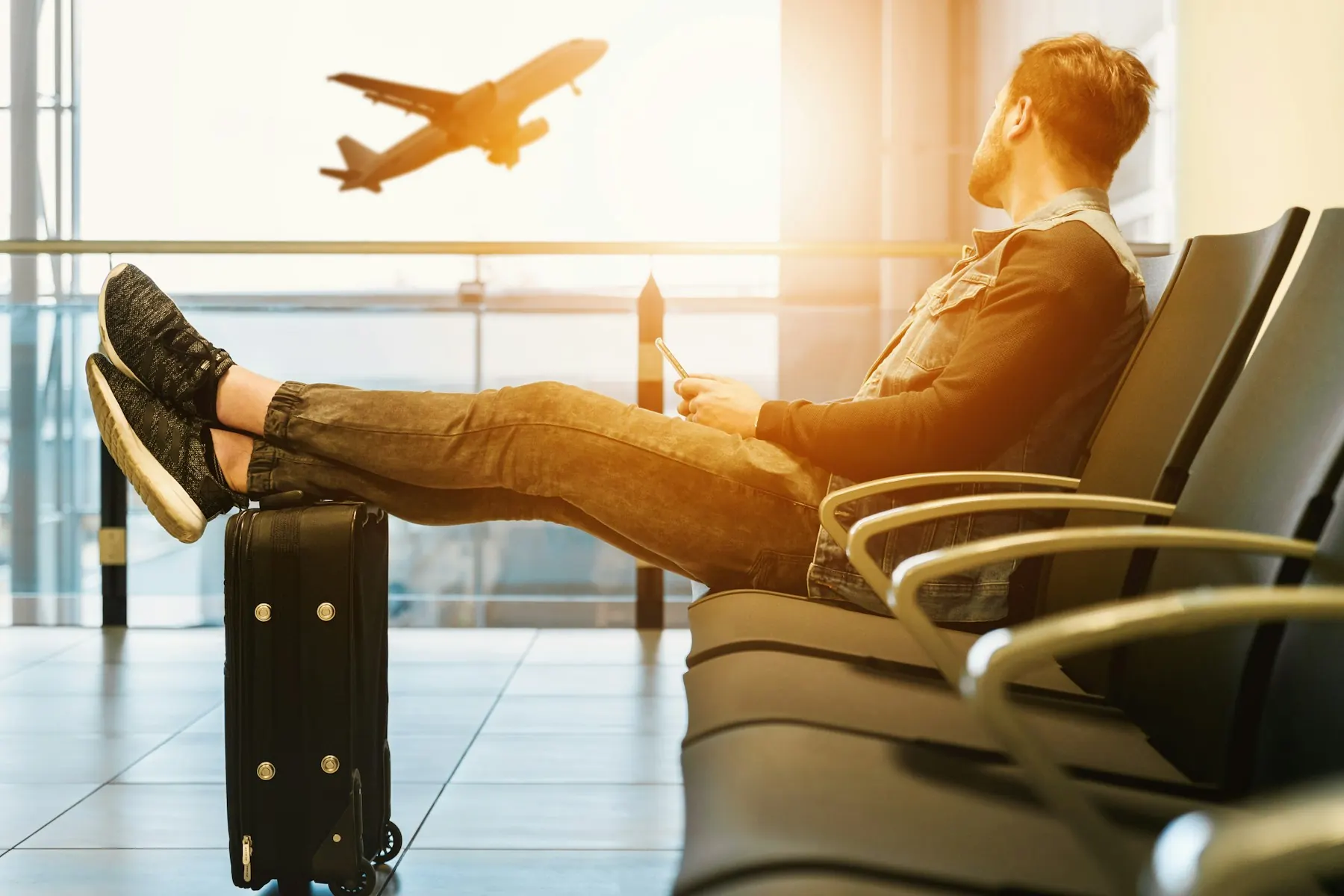 Professional waiting for a flight at the terminal