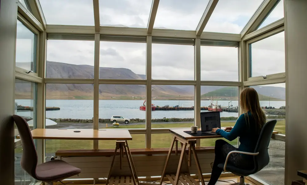 Professional working with a sea view